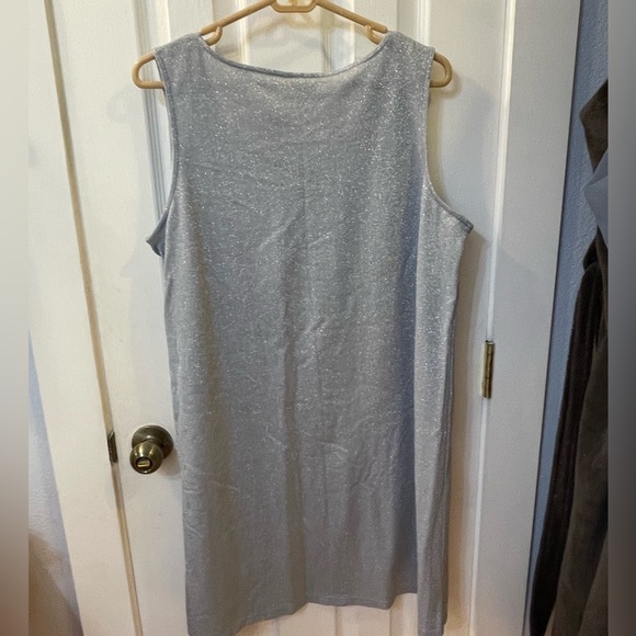 2pc Size Me Up 1X silver sparkle sheath dress and sheer black jacket embroidered - Picture 2 of 14